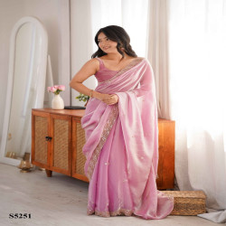 Premium Fendy Satin Saree with Beads & Pearl Embroidery Border